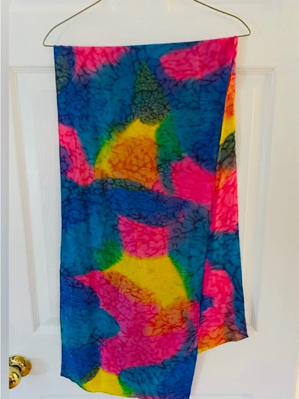 Multicolor Tie-Dye Lightweight 100% Silk Scarf, 13” x 60”